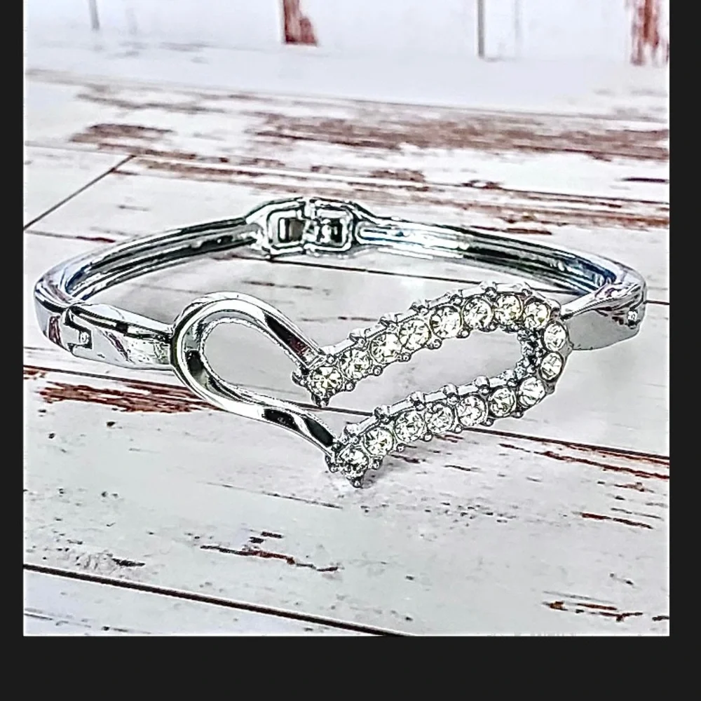 Crystal Heart Bangle Bracelet - Picture 2 of 2